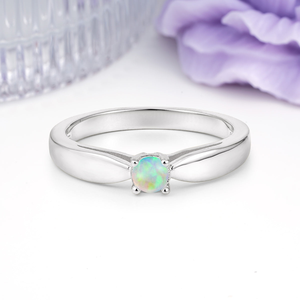 Classic Minimalist 4 Prong Round Cut Fire Opal Engagement Ring - Additional view
