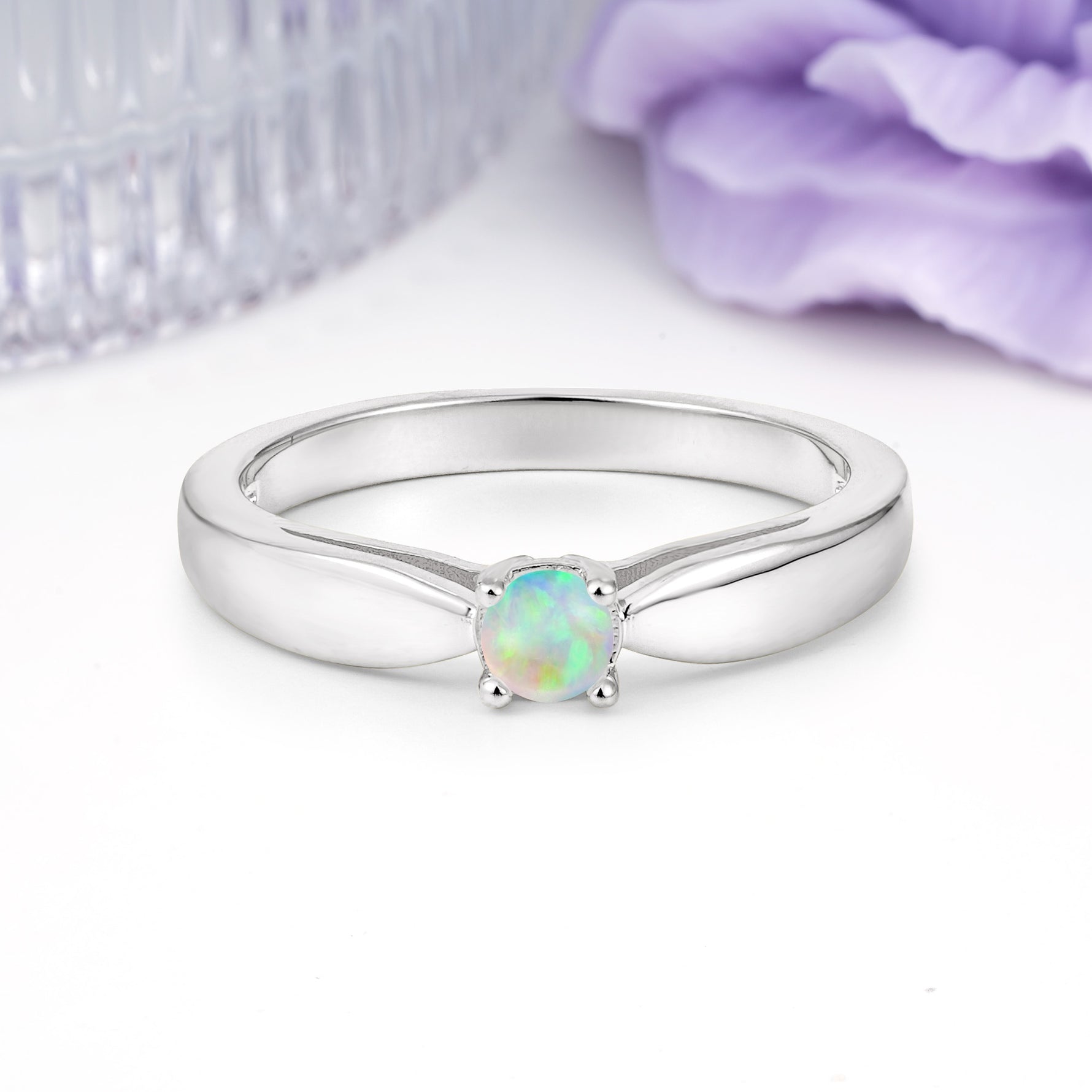 Classic Minimalist 4 Prong Round Cut Fire Opal Engagement Ring - Additional view