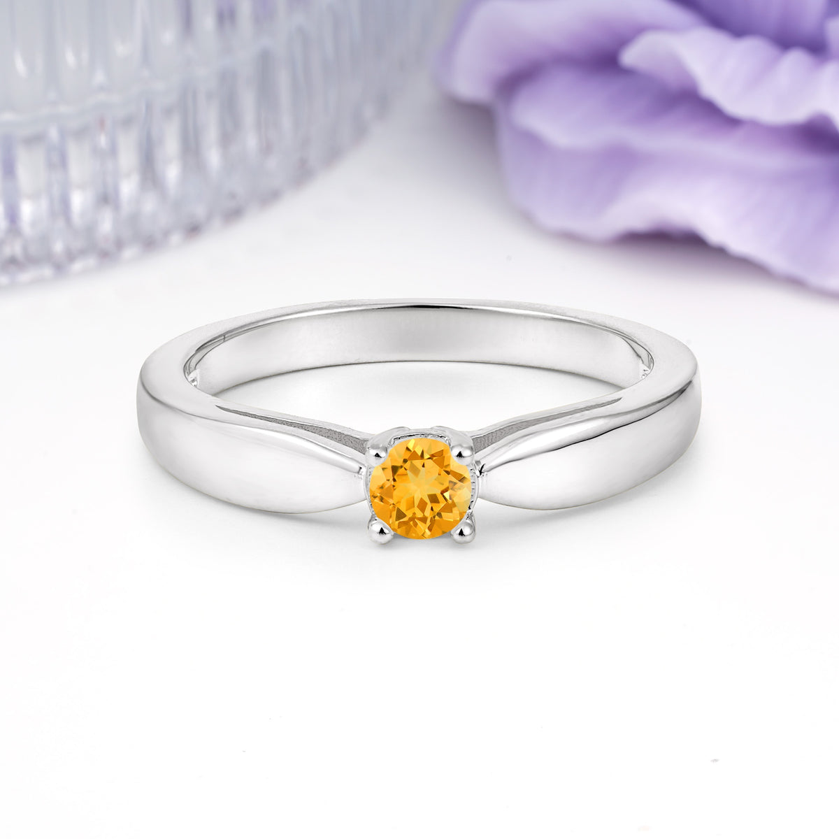 Classic Minimalist 4 Prong Round Cut Citrine Engagement Ring - Additional view