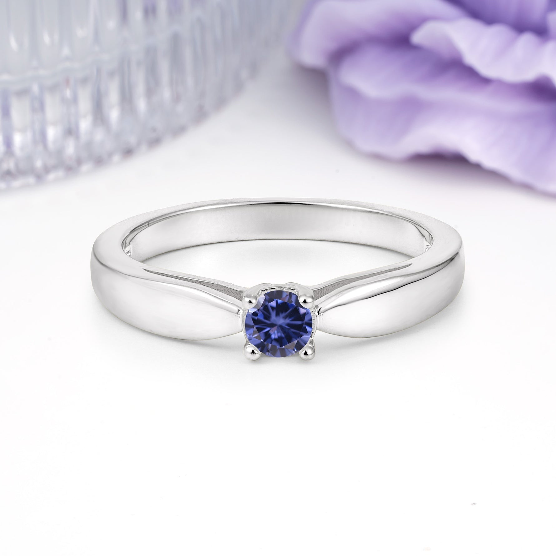 Classic Minimalist 4 Prong Round Cut Tanzanite Engagement Ring - Additional view