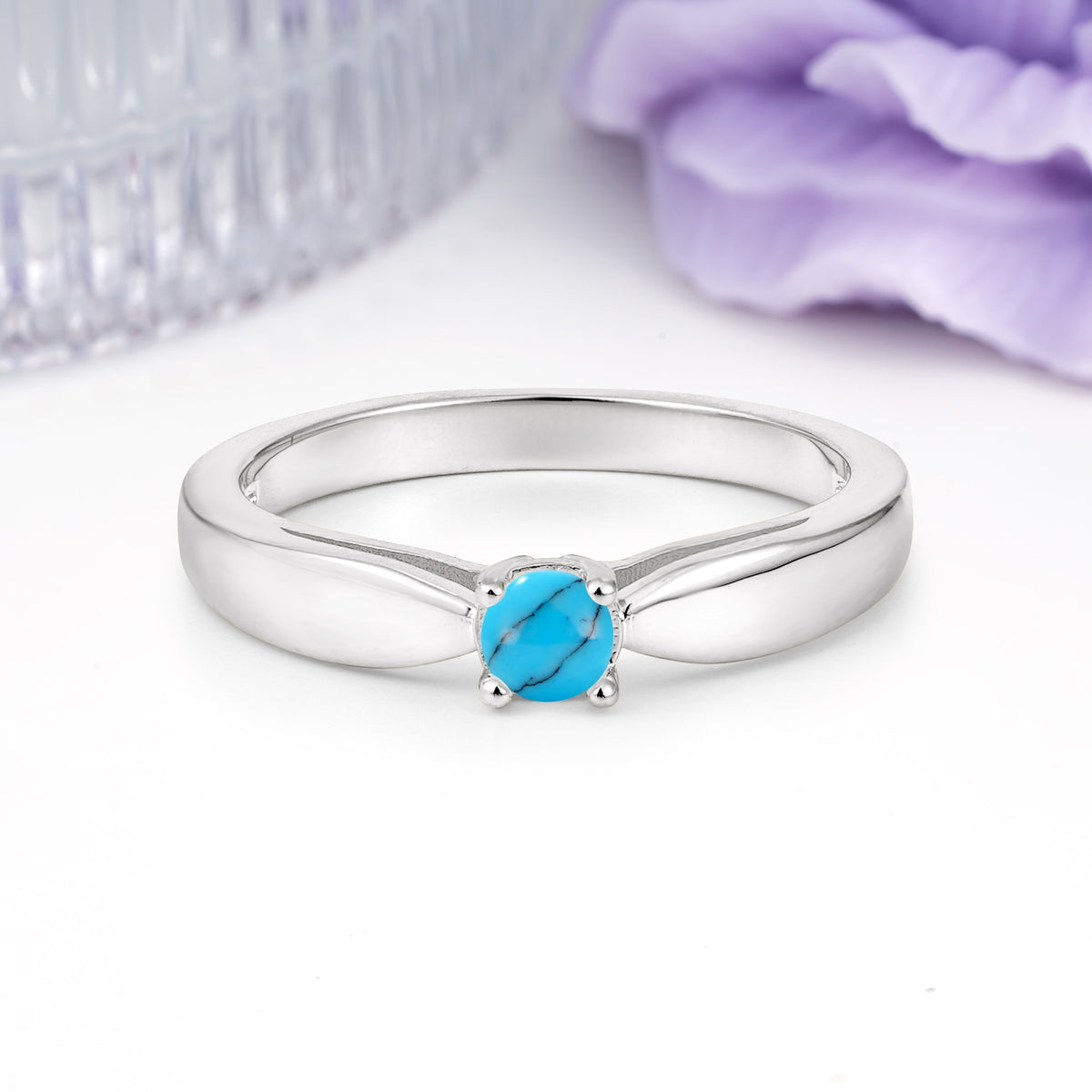 Classic Minimalist 4 Prong Round Cut Turquoise Engagement Ring - Additional view