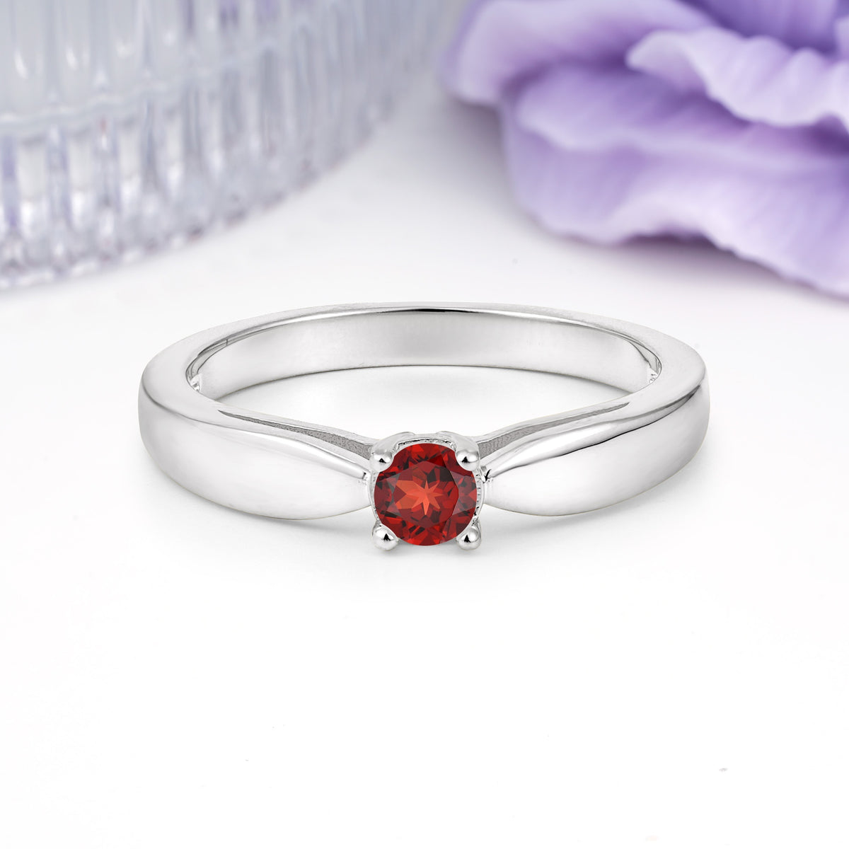 Classic Minimalist 4 Prong Round Cut Garnet Engagement Ring - Additional view