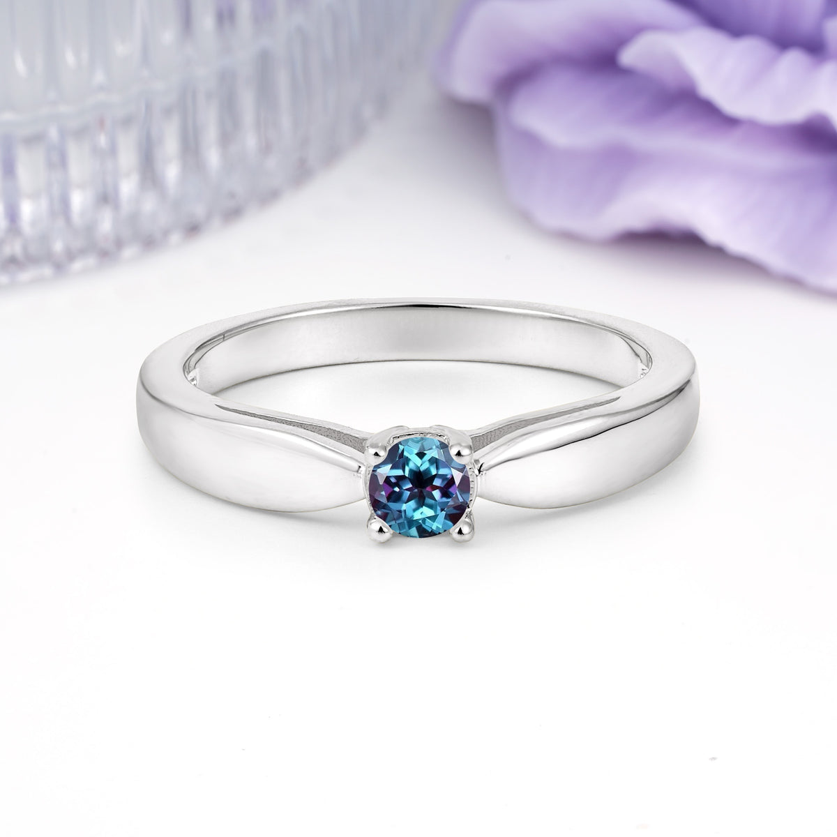 Classic Minimalist 4 Prong Round Cut Alexandrite Engagement Ring - Additional view
