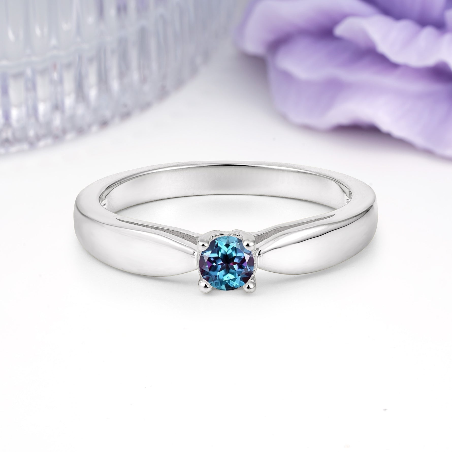 Classic Minimalist 4 Prong Round Cut Alexandrite Engagement Ring - Additional view