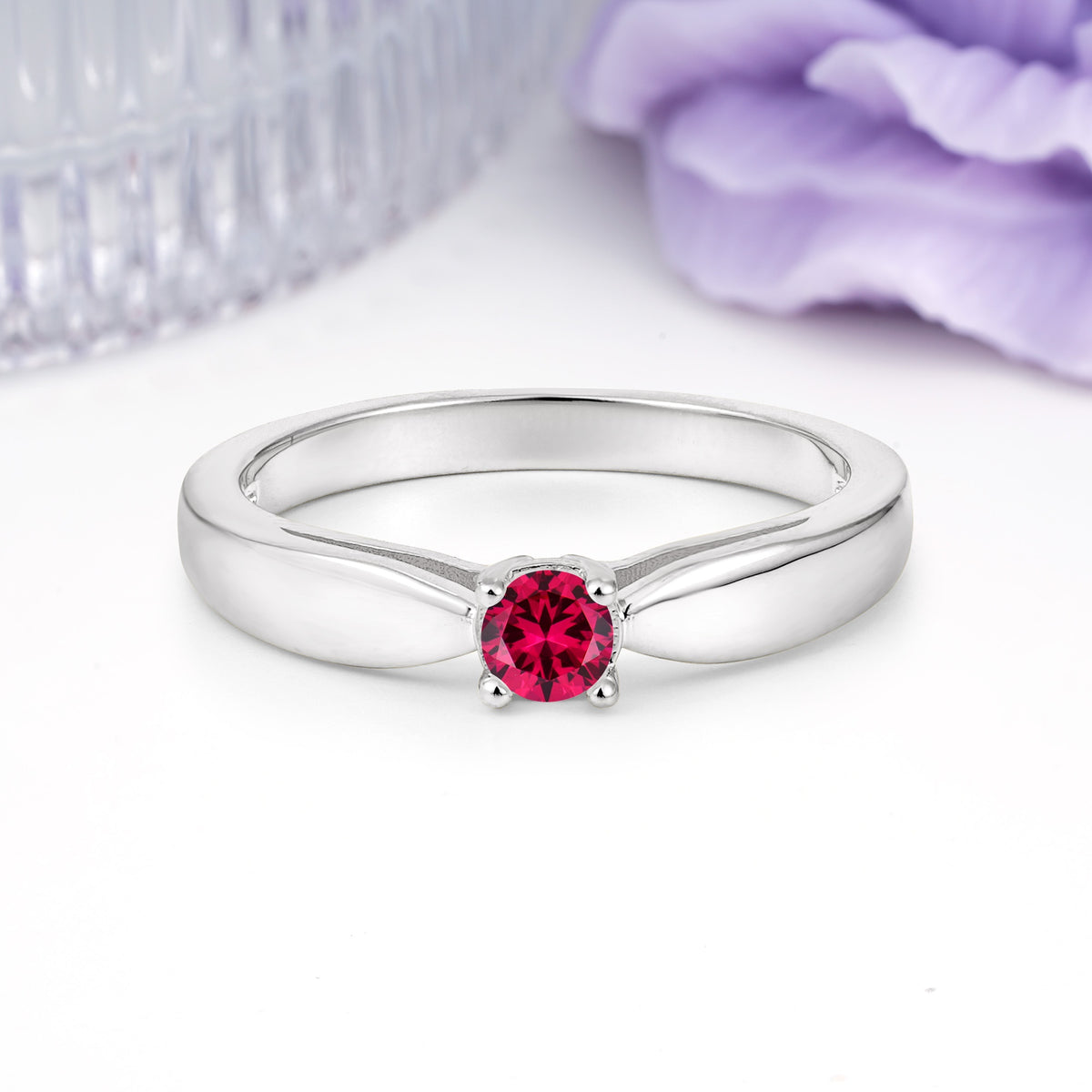 Classic Minimalist 4 Prong Round Cut Ruby Engagement Ring - Additional view