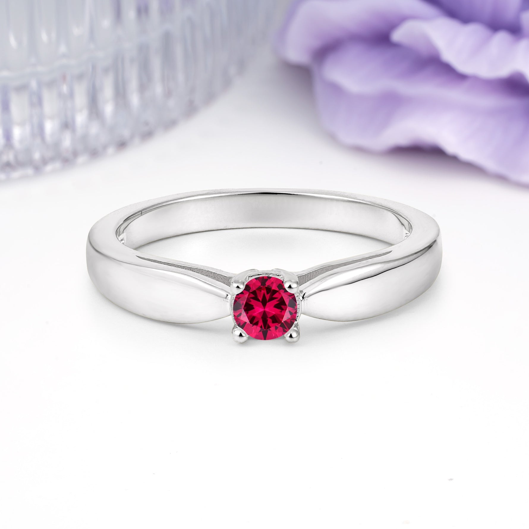 Classic Minimalist 4 Prong Round Cut Ruby Engagement Ring - Additional view