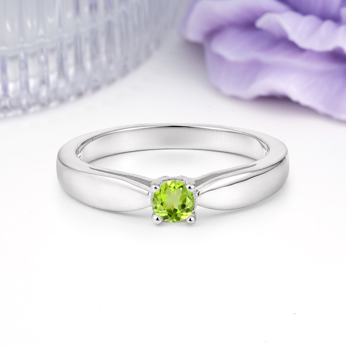 Classic Minimalist 4 Prong Round Cut Peridot Engagement Ring - Additional view