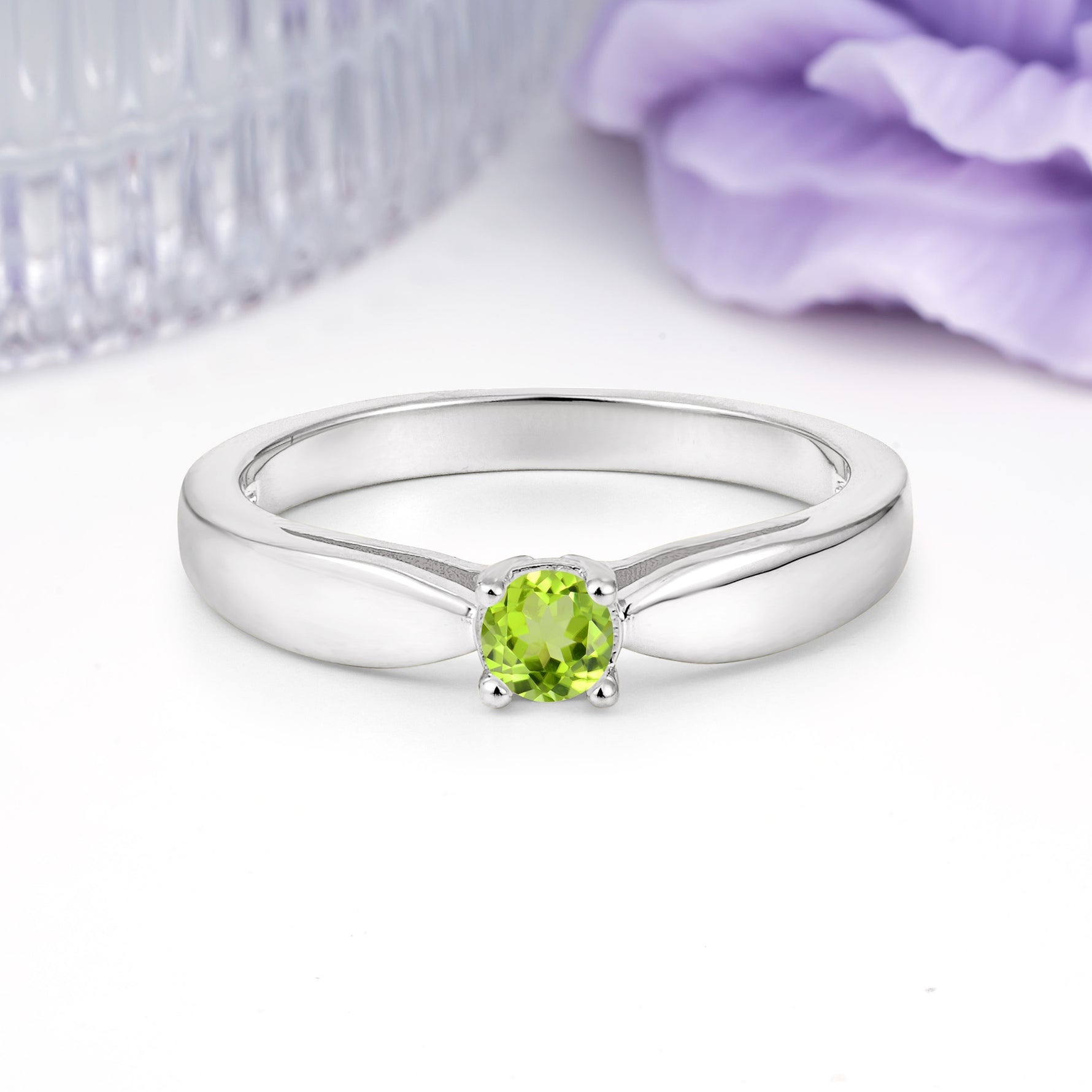 Classic Minimalist 4 Prong Round Cut Peridot Engagement Ring - Additional view