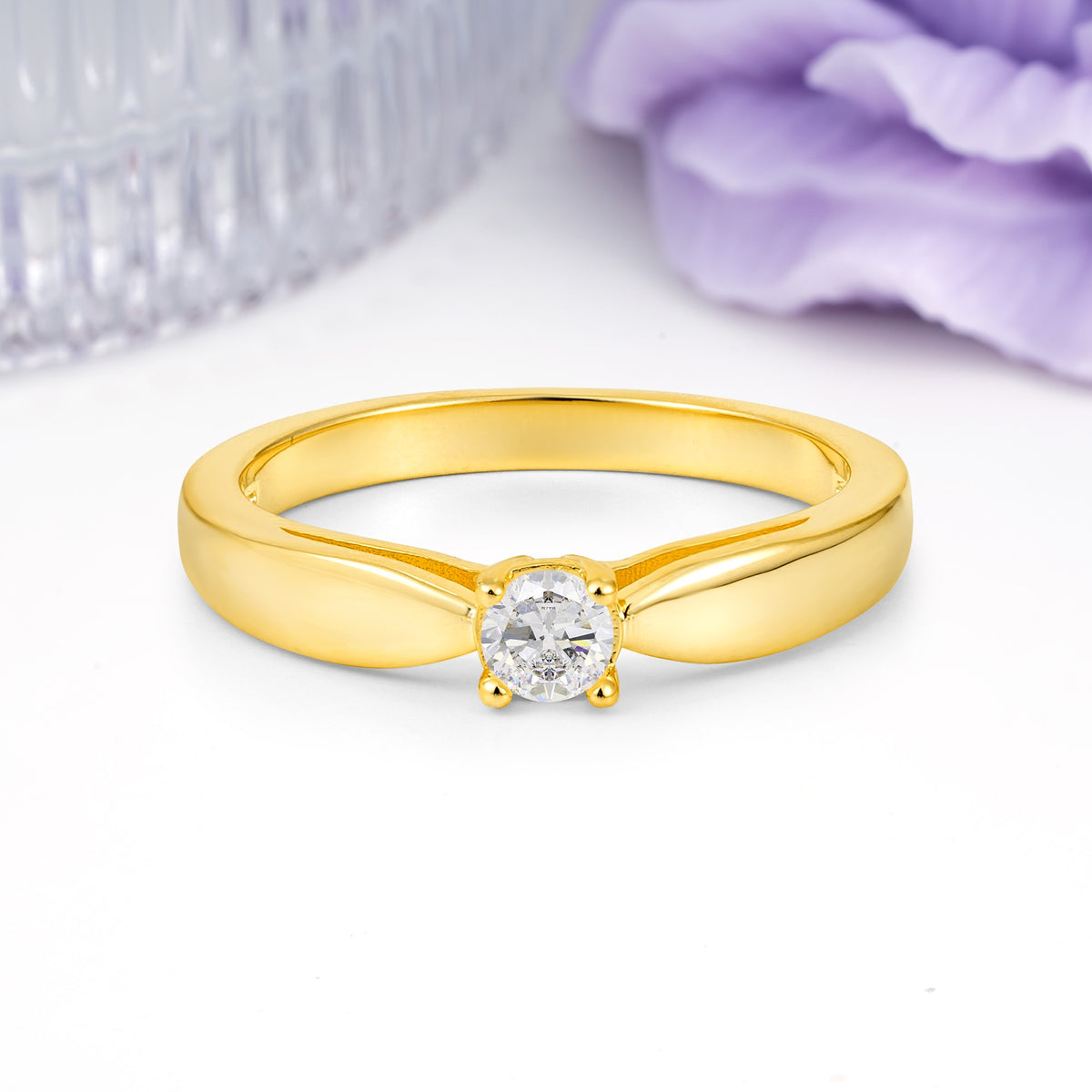 Classic Minimalist 4 Prong Round Cut Moissanite Engagement Ring - Additional view