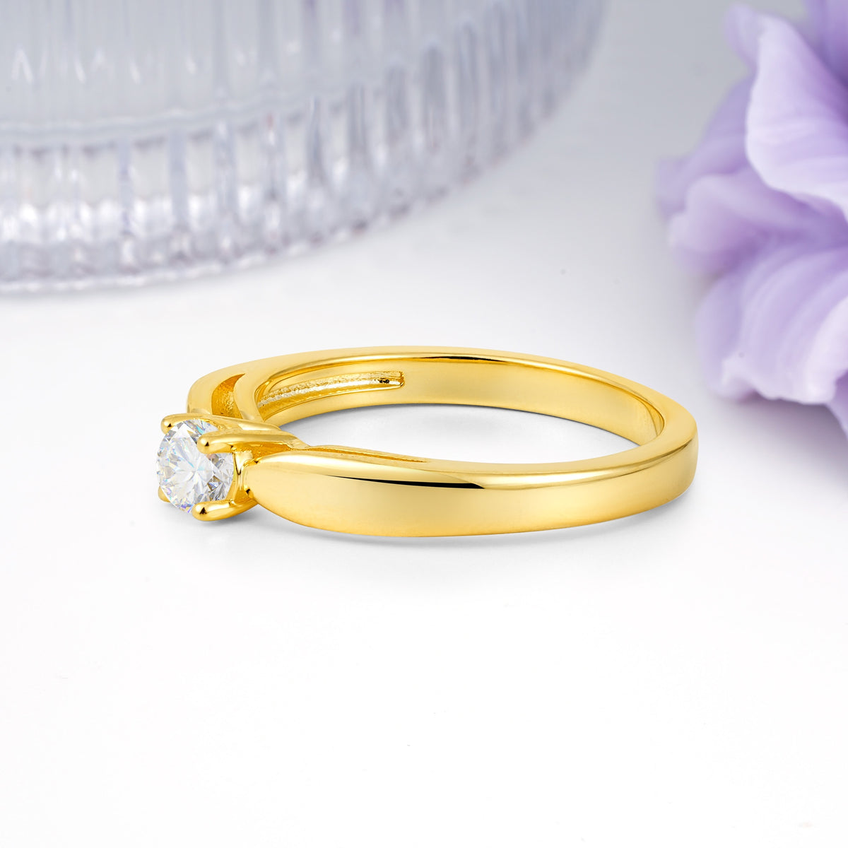 Classic Minimalist 4 Prong Round Cut Moissanite Engagement Ring - Additional view