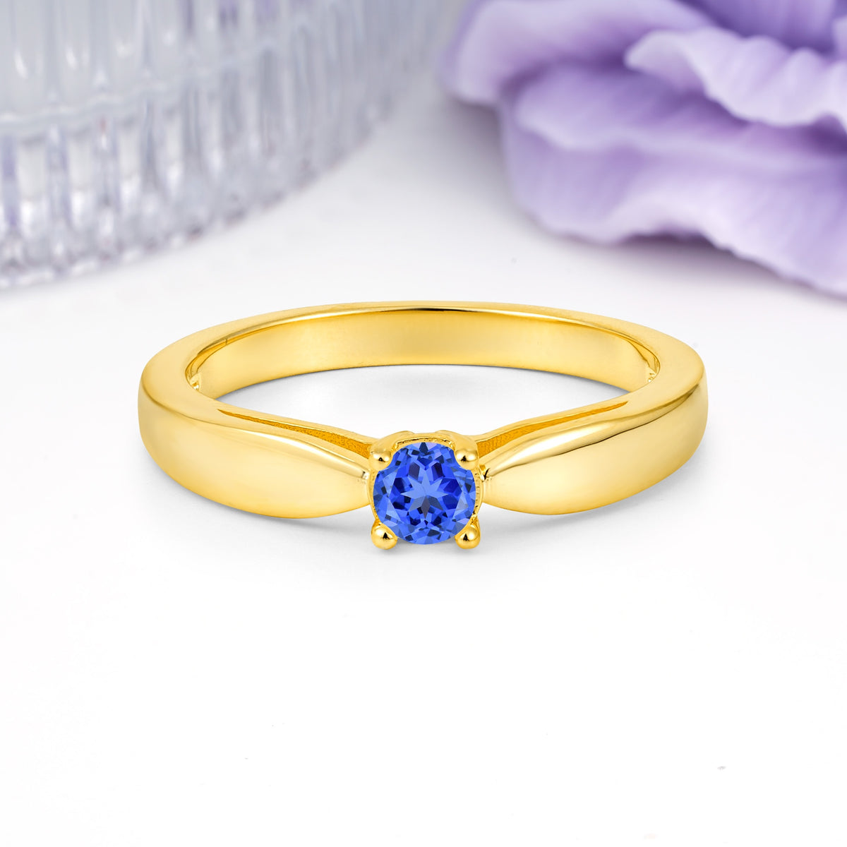 Classic Minimalist 4 Prong Round Cut Sapphire Engagement Ring - Additional view