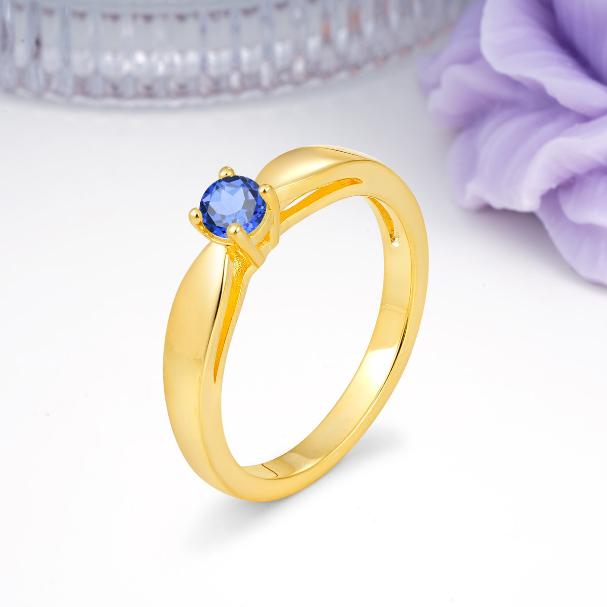 Classic Minimalist 4 Prong Round Cut Sapphire Engagement Ring - Additional view