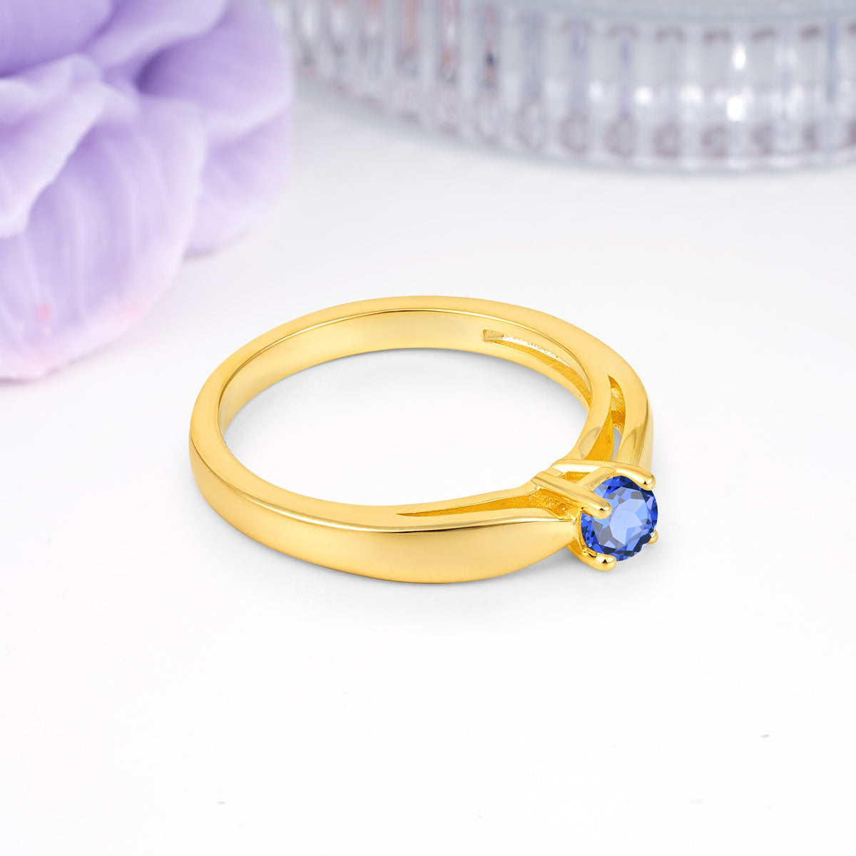 Classic Minimalist 4 Prong Round Cut Sapphire Engagement Ring - Additional view