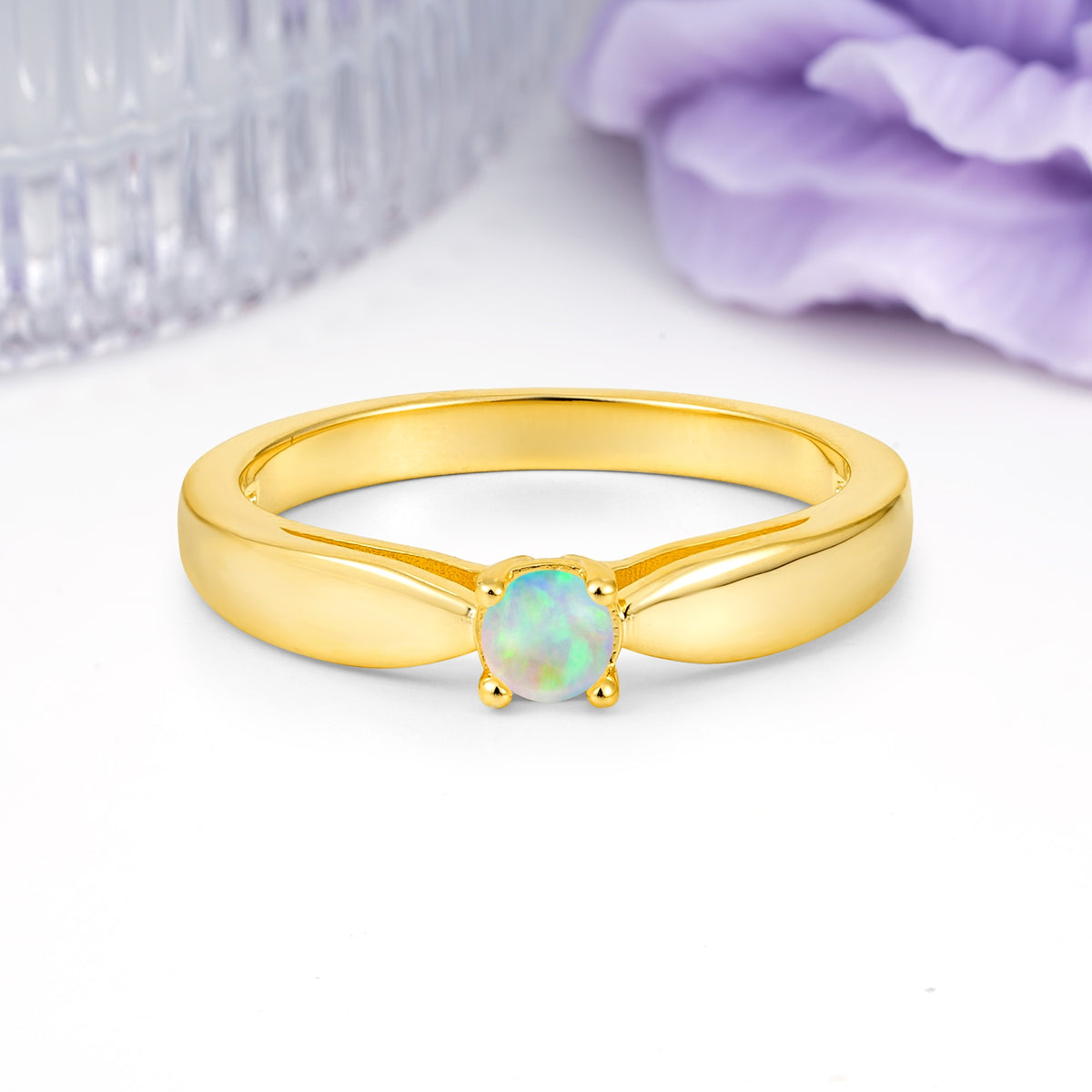Classic Minimalist 4 Prong Round Cut Fire Opal Engagement Ring - Additional view