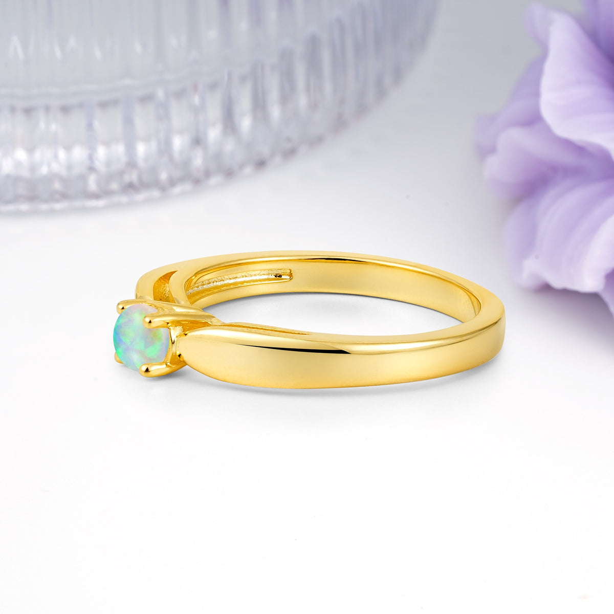 Classic Minimalist 4 Prong Round Cut Fire Opal Engagement Ring - Additional view