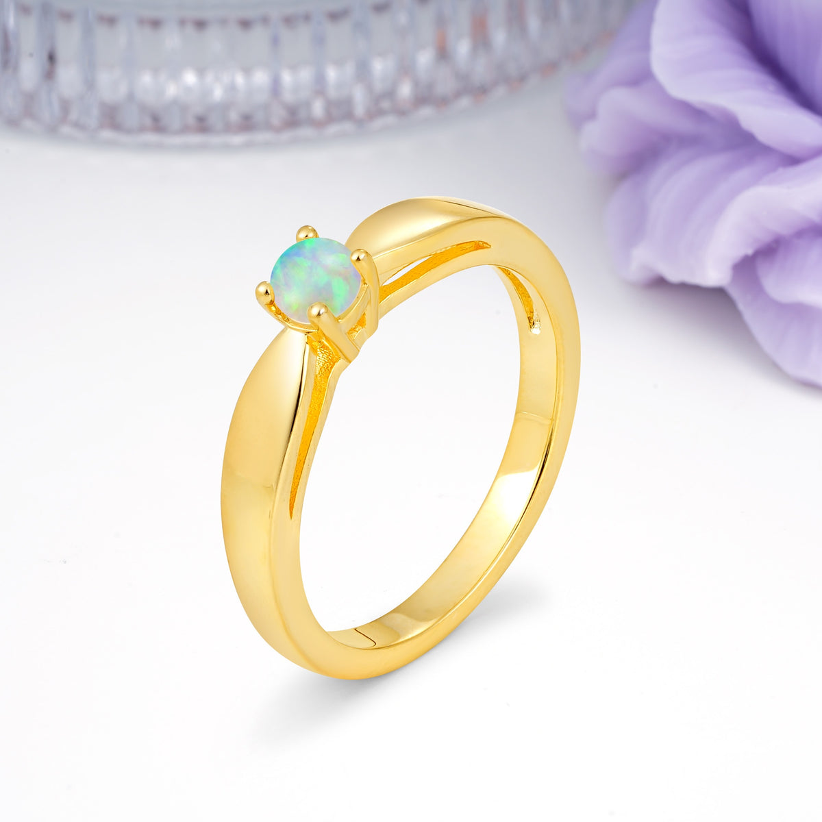 Classic Minimalist 4 Prong Round Cut Fire Opal Engagement Ring - Additional view