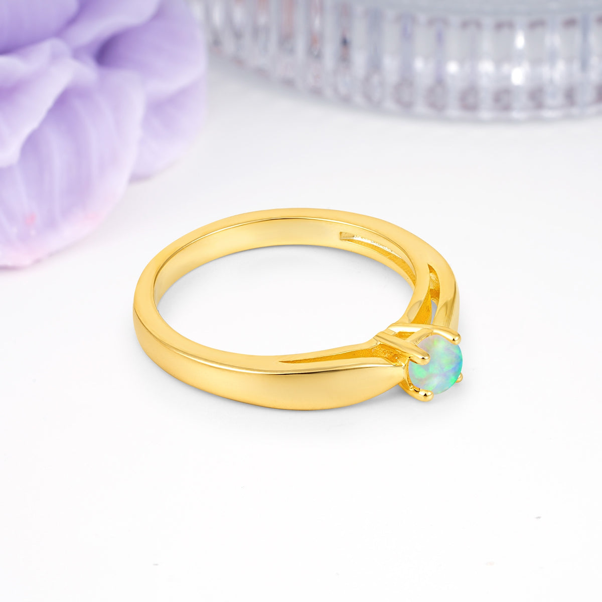 Classic Minimalist 4 Prong Round Cut Fire Opal Engagement Ring - Additional view