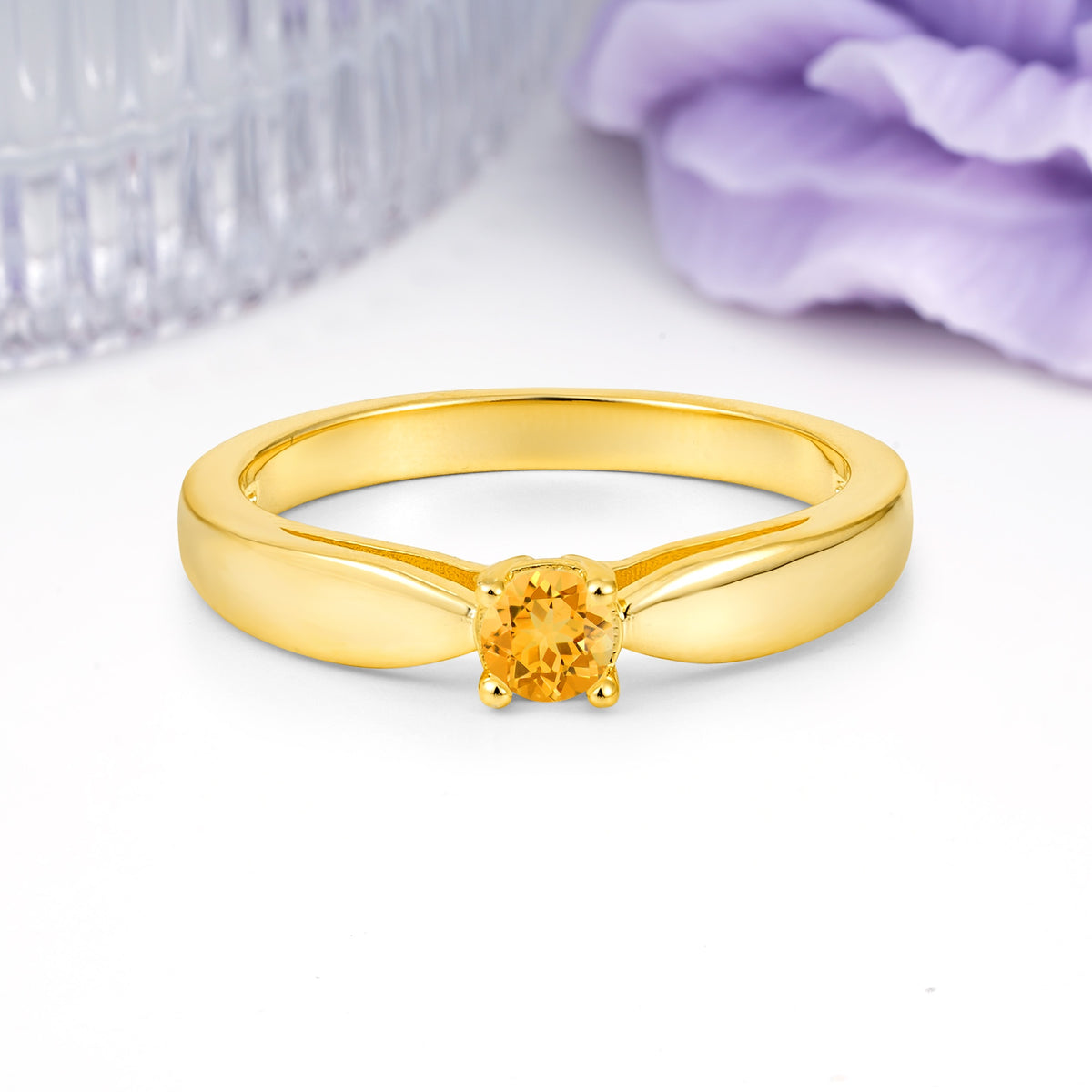 Classic Minimalist 4 Prong Round Cut Citrine Engagement Ring - Additional view