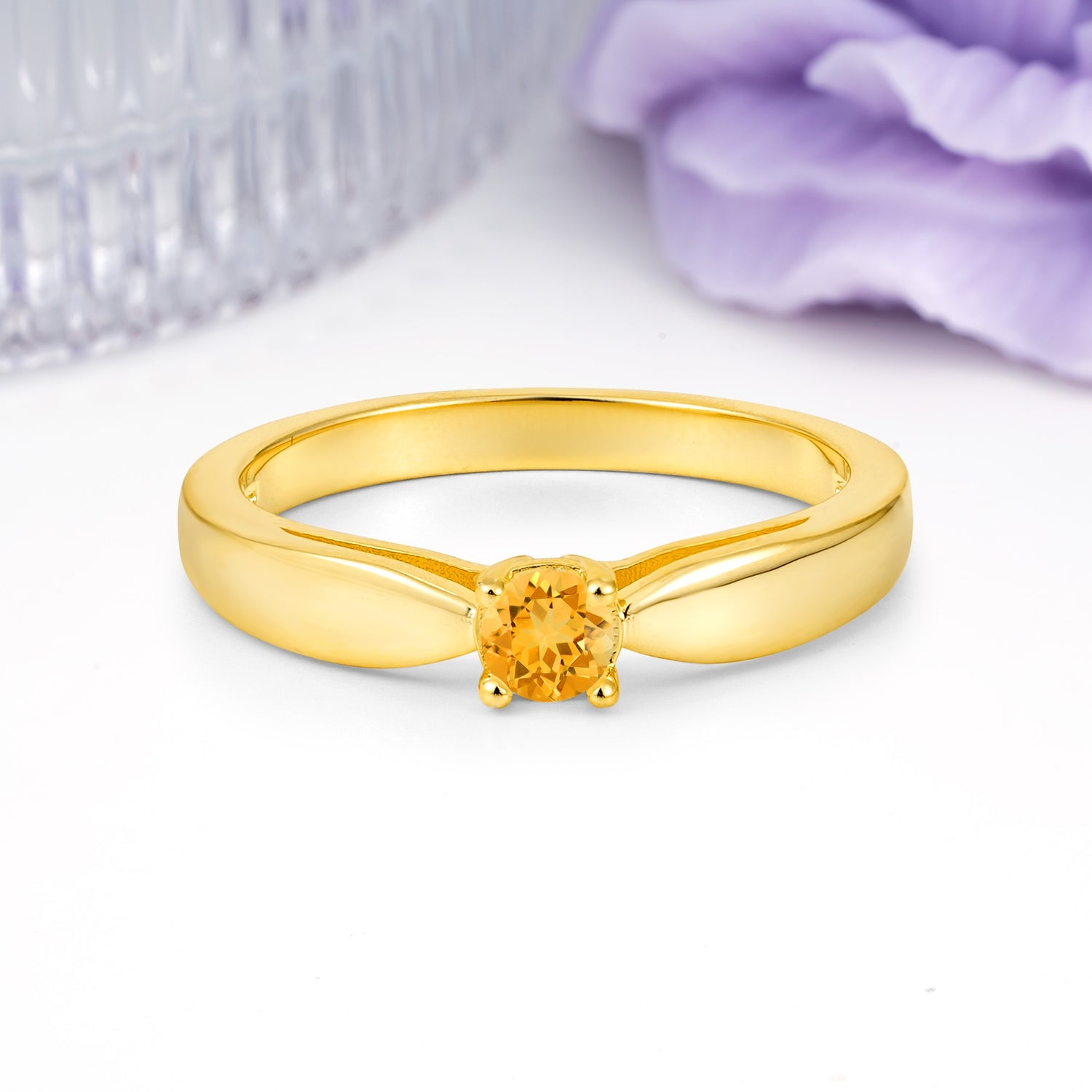 Classic Minimalist 4 Prong Round Cut Citrine Engagement Ring - Additional view