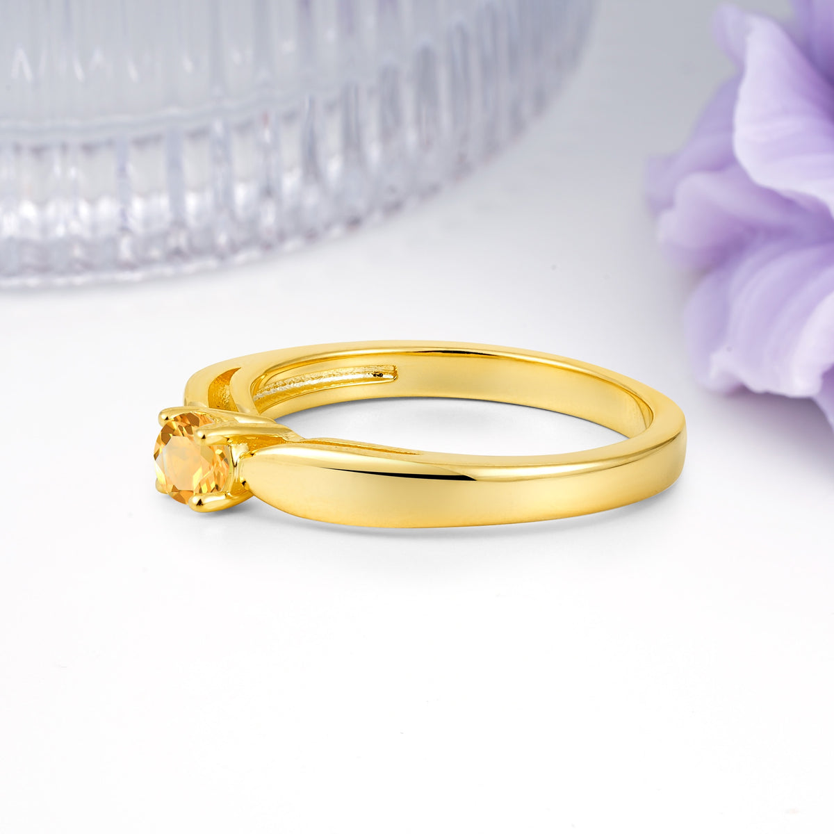 Classic Minimalist 4 Prong Round Cut Citrine Engagement Ring - Additional view