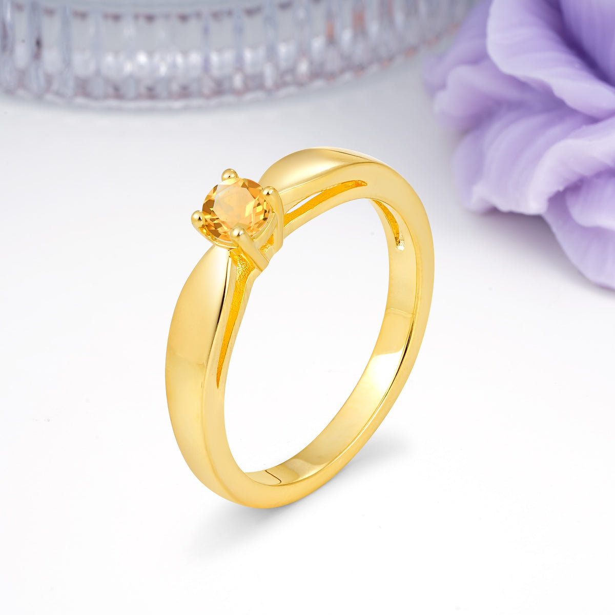Classic Minimalist 4 Prong Round Cut Citrine Engagement Ring - Additional view