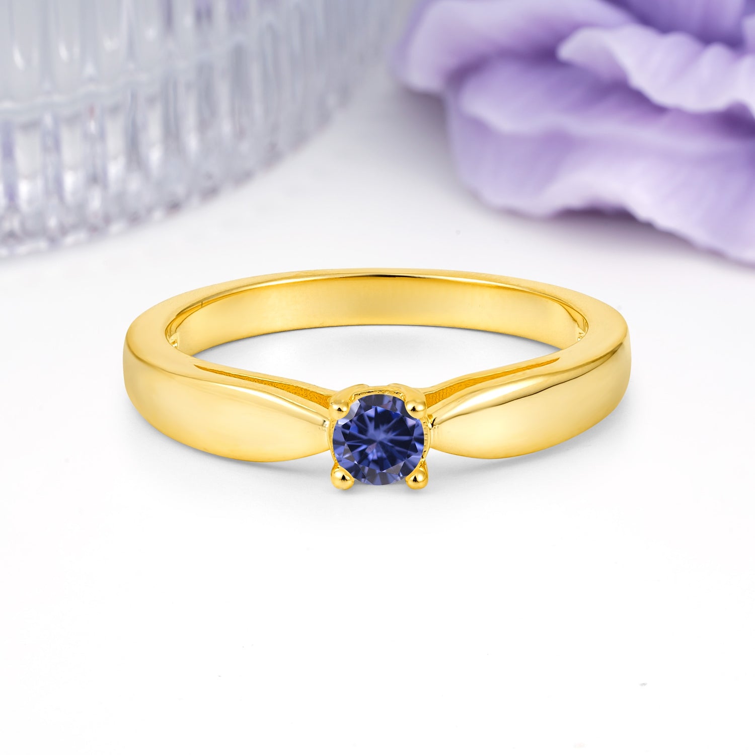 Classic Minimalist 4 Prong Round Cut Tanzanite Engagement Ring - Additional view