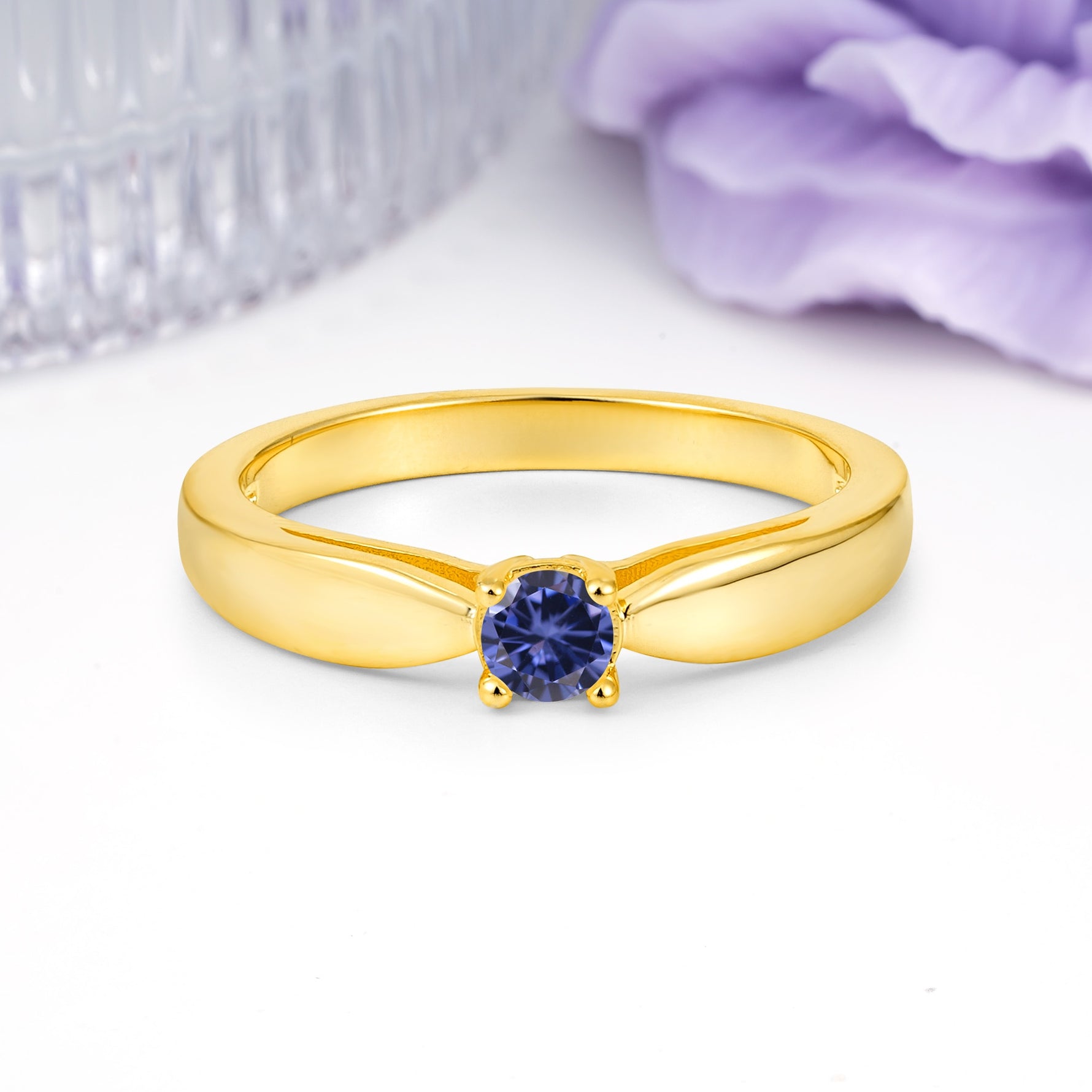 Classic Minimalist 4 Prong Round Cut Tanzanite Engagement Ring - Additional view