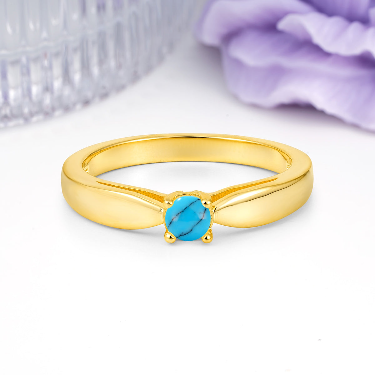 Classic Minimalist 4 Prong Round Cut Turquoise Engagement Ring - Additional view