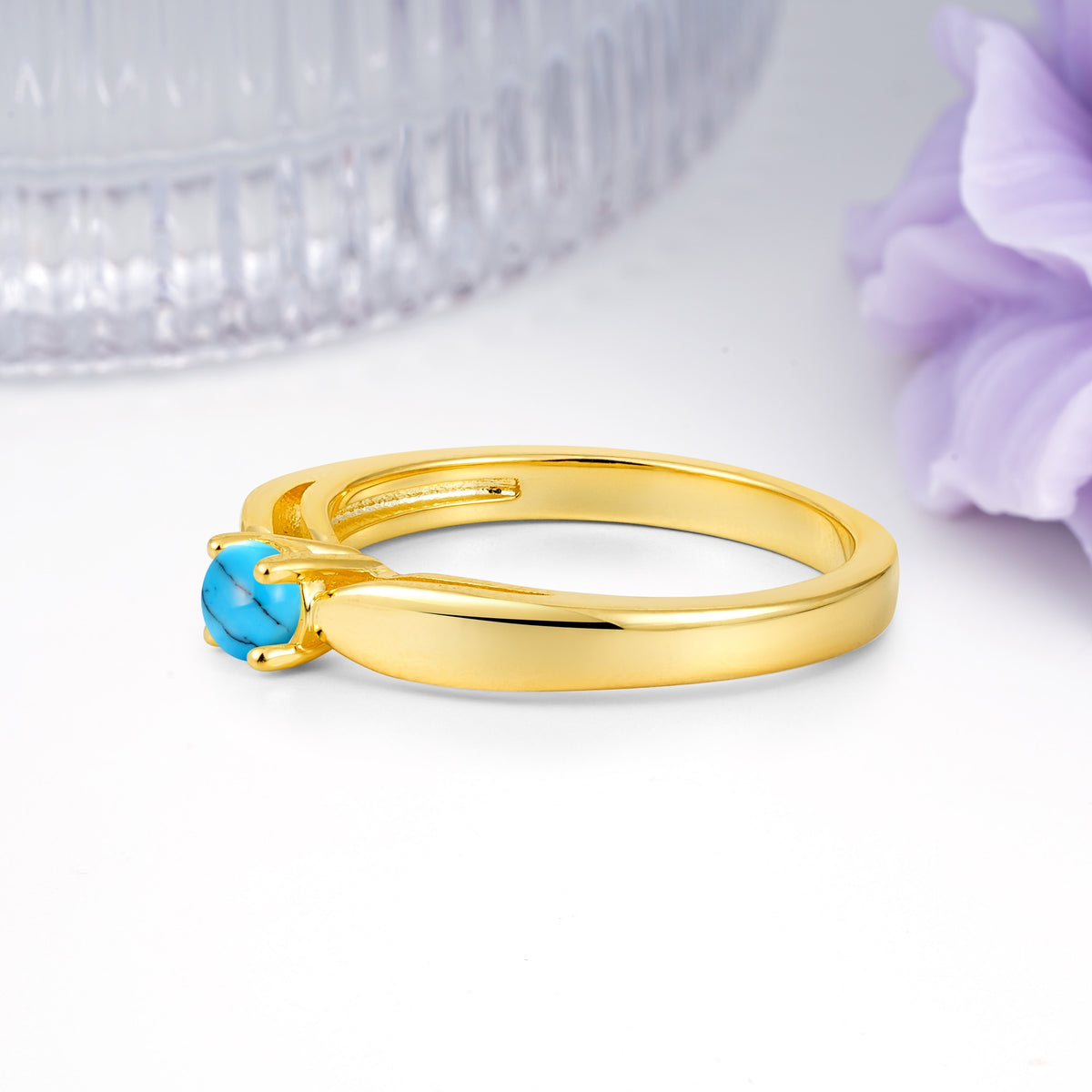 Classic Minimalist 4 Prong Round Cut Turquoise Engagement Ring - Additional view