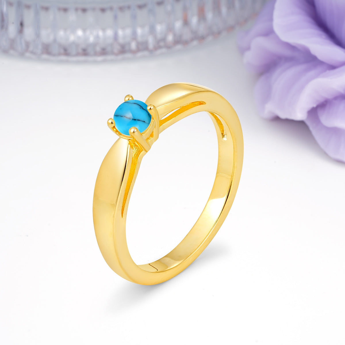 Classic Minimalist 4 Prong Round Cut Turquoise Engagement Ring - Additional view