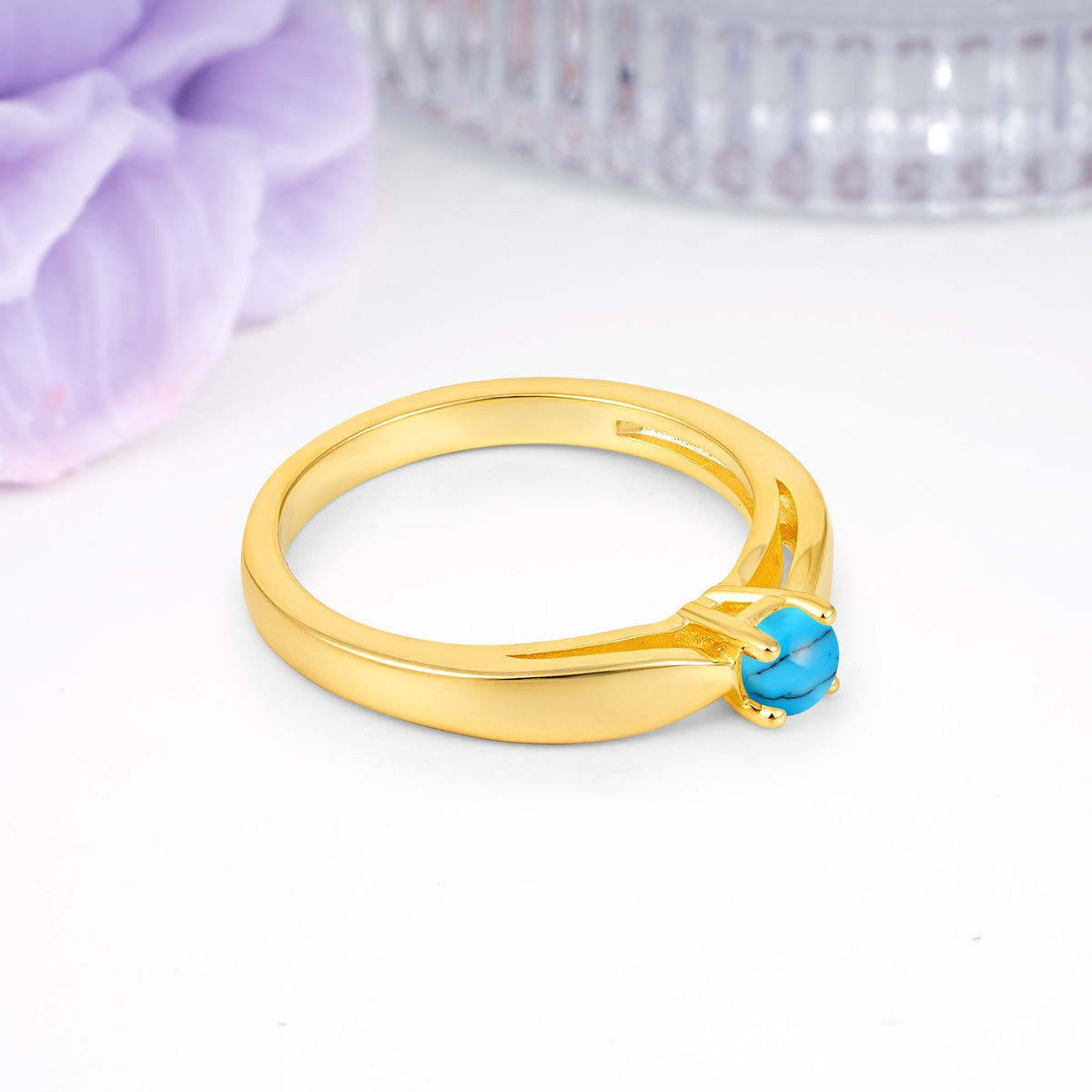 Classic Minimalist 4 Prong Round Cut Turquoise Engagement Ring - Additional view