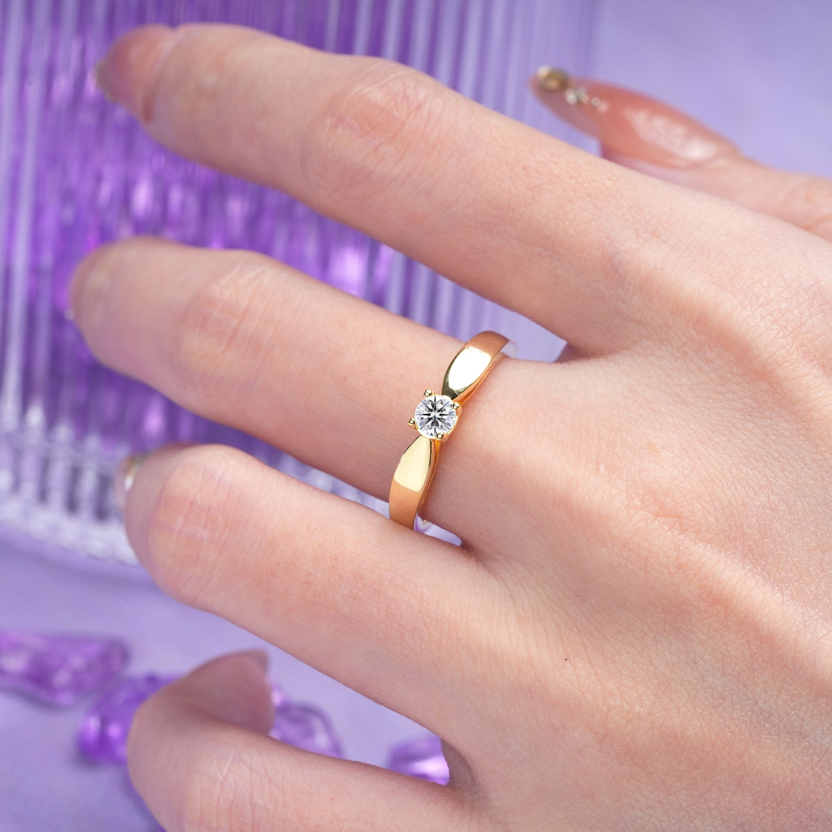 Classic Minimalist 4 Prong Round Cut Lab Diamond Engagement Ring - Additional view
