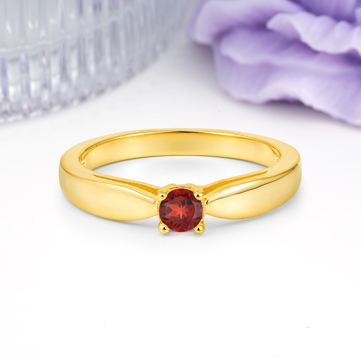 Classic Minimalist 4 Prong Round Cut Garnet Engagement Ring - Additional view