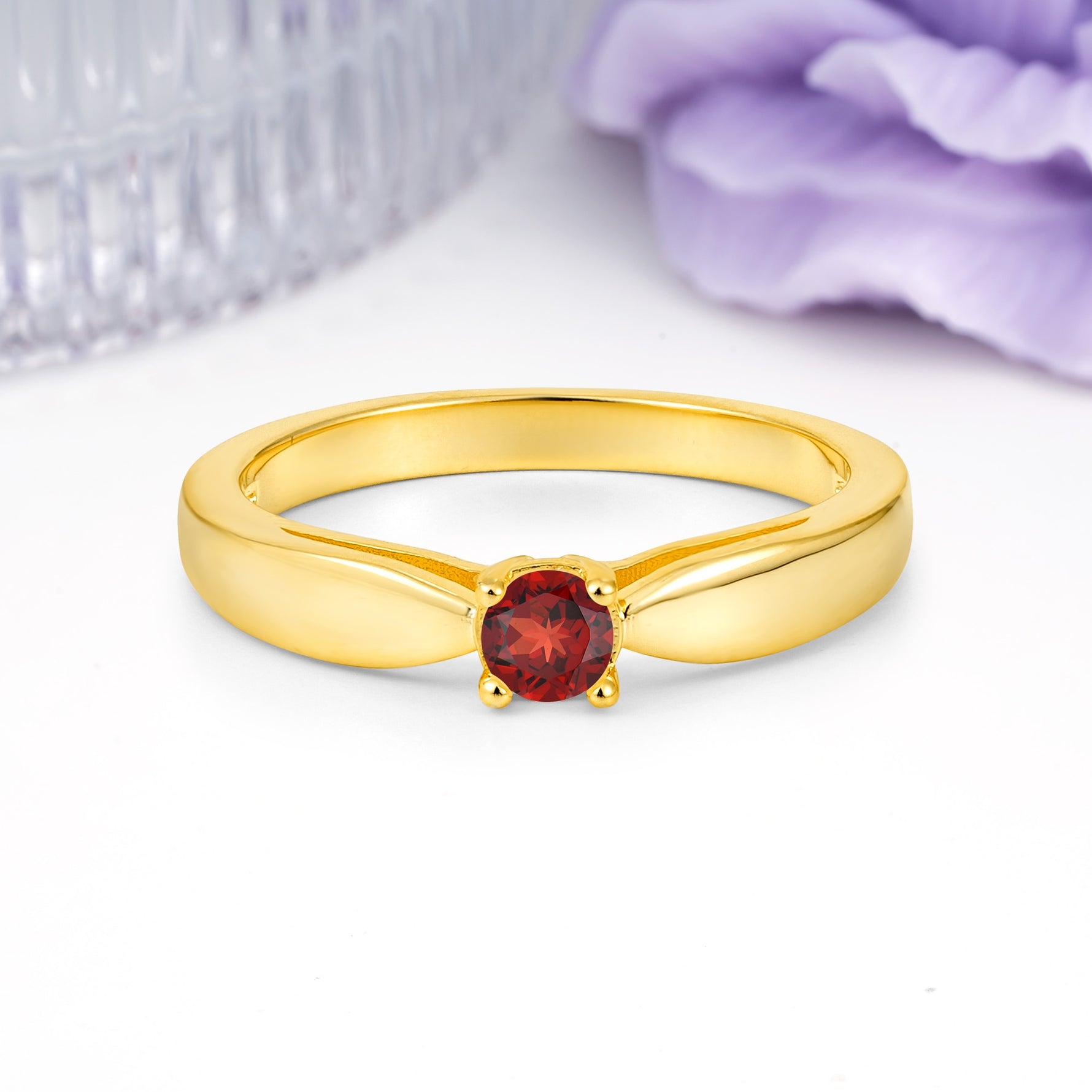 Classic Minimalist 4 Prong Round Cut Garnet Engagement Ring - Additional view