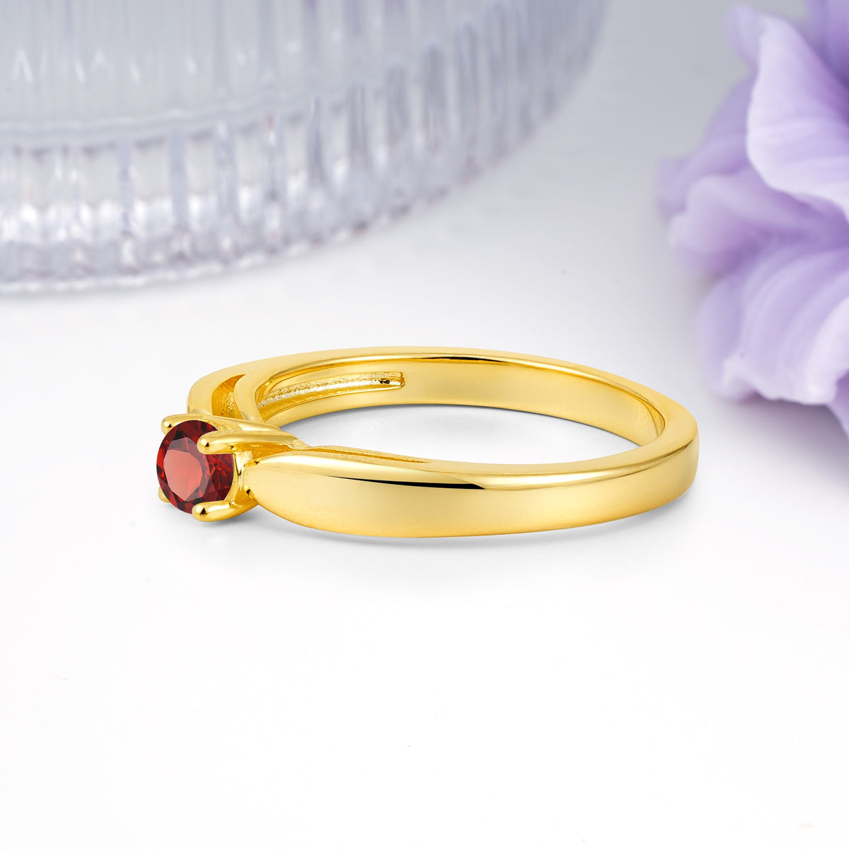 Classic Minimalist 4 Prong Round Cut Garnet Engagement Ring - Additional view