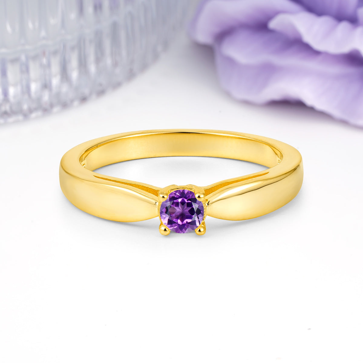 Classic Minimalist 4 Prong Round Cut Amethyst Engagement Ring - Additional view