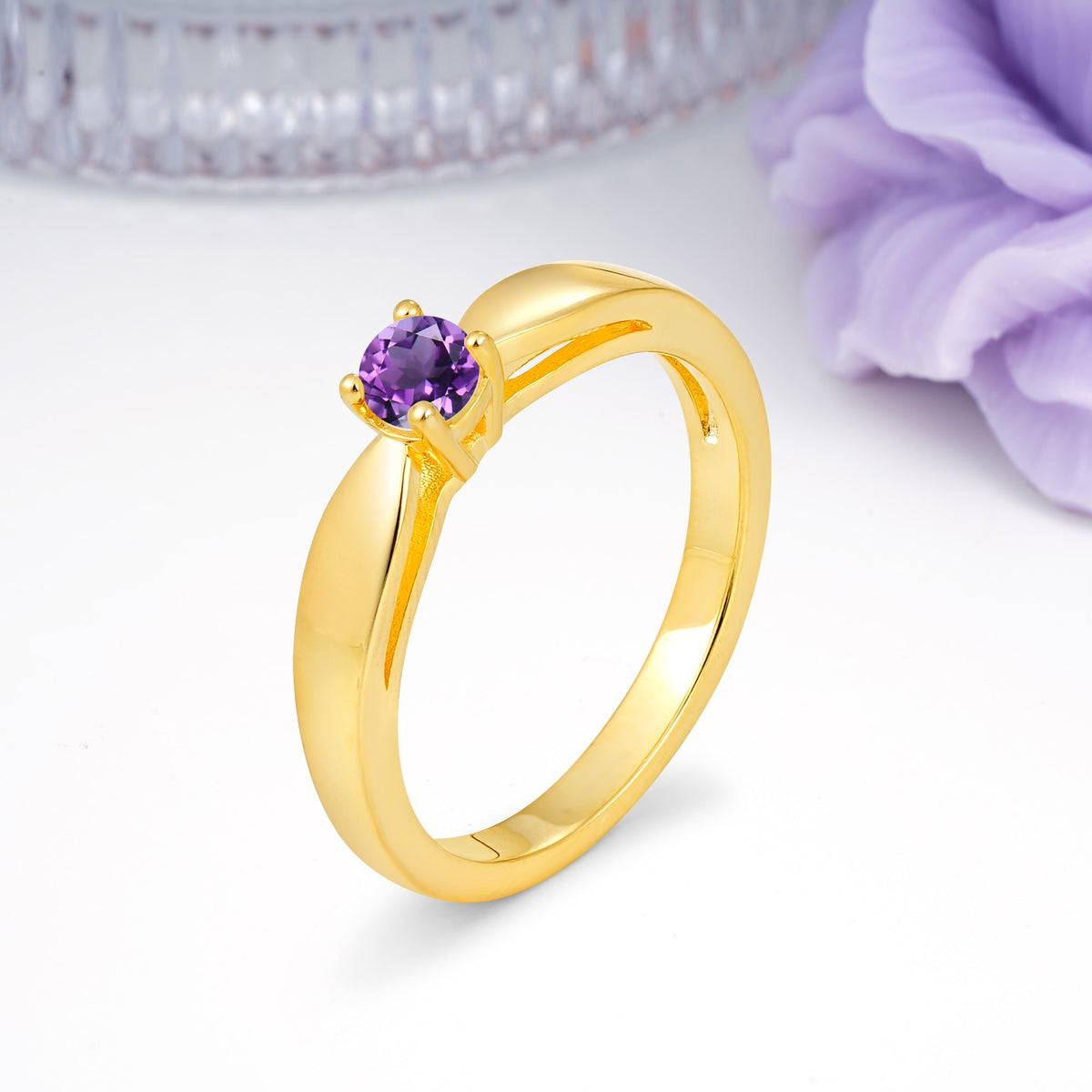 Classic Minimalist 4 Prong Round Cut Amethyst Engagement Ring - Additional view