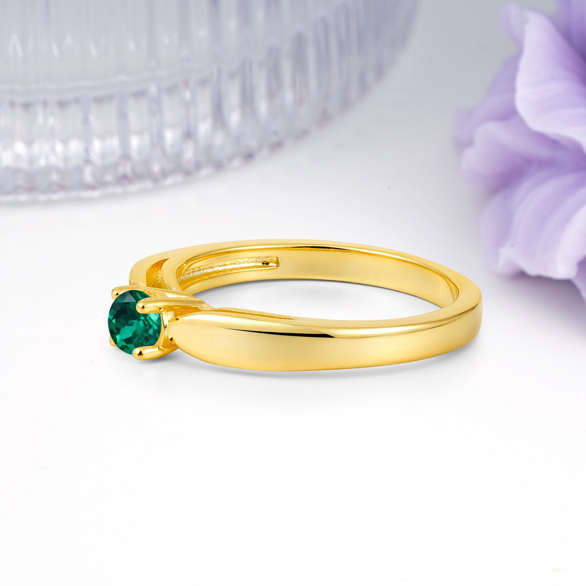 Classic Minimalist 4 Prong Round Cut Emerald Engagement Ring - Additional view