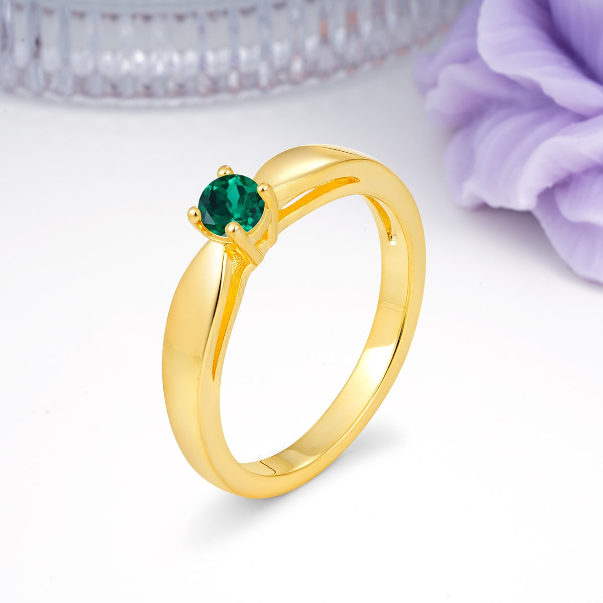 Classic Minimalist 4 Prong Round Cut Emerald Engagement Ring - Additional view
