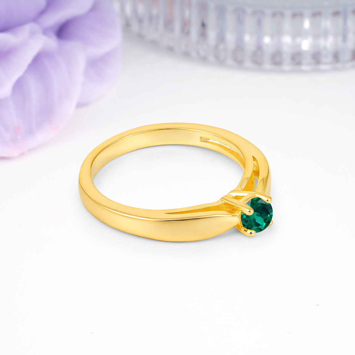 Classic Minimalist 4 Prong Round Cut Emerald Engagement Ring - Additional view