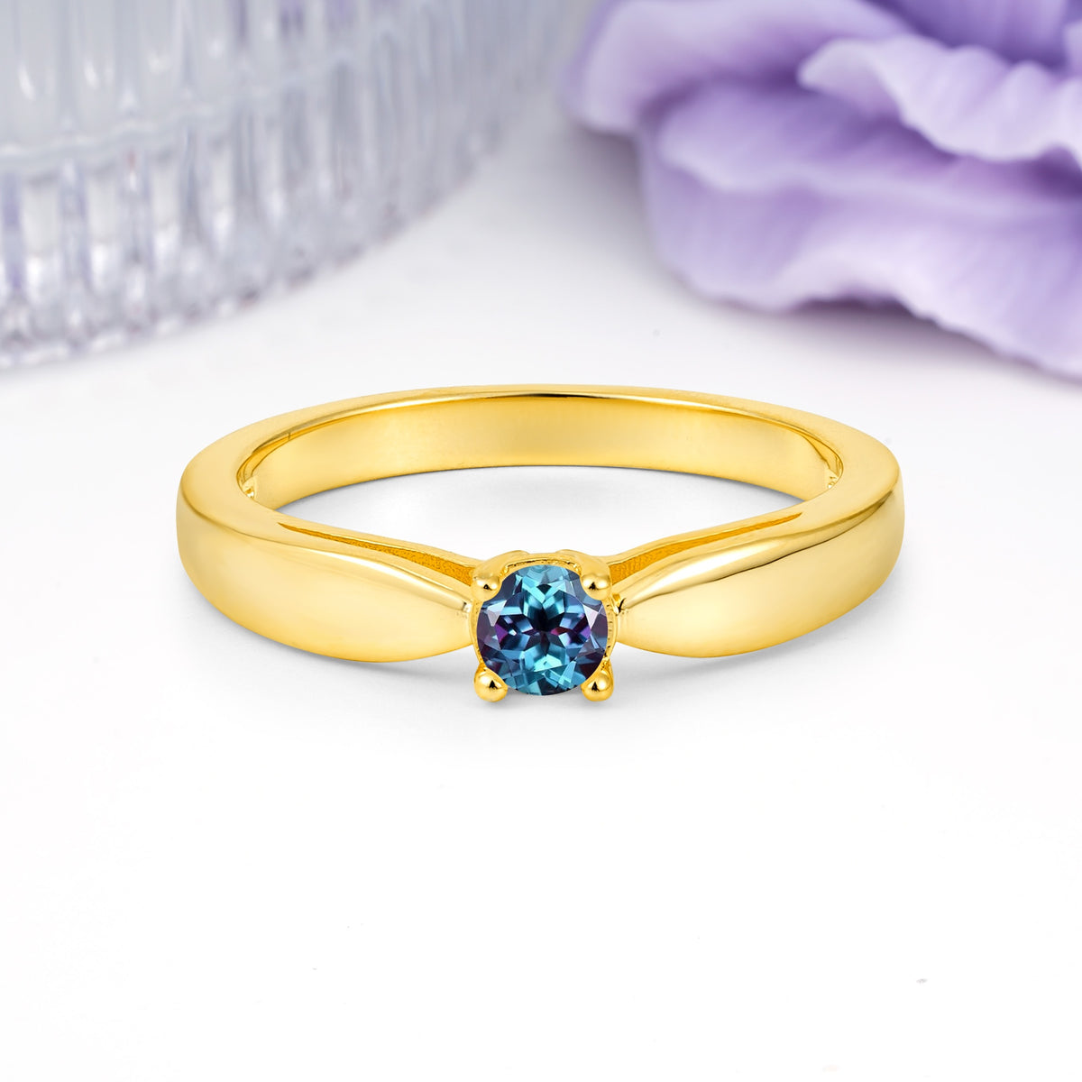 Classic Minimalist 4 Prong Round Cut Alexandrite Engagement Ring - Additional view