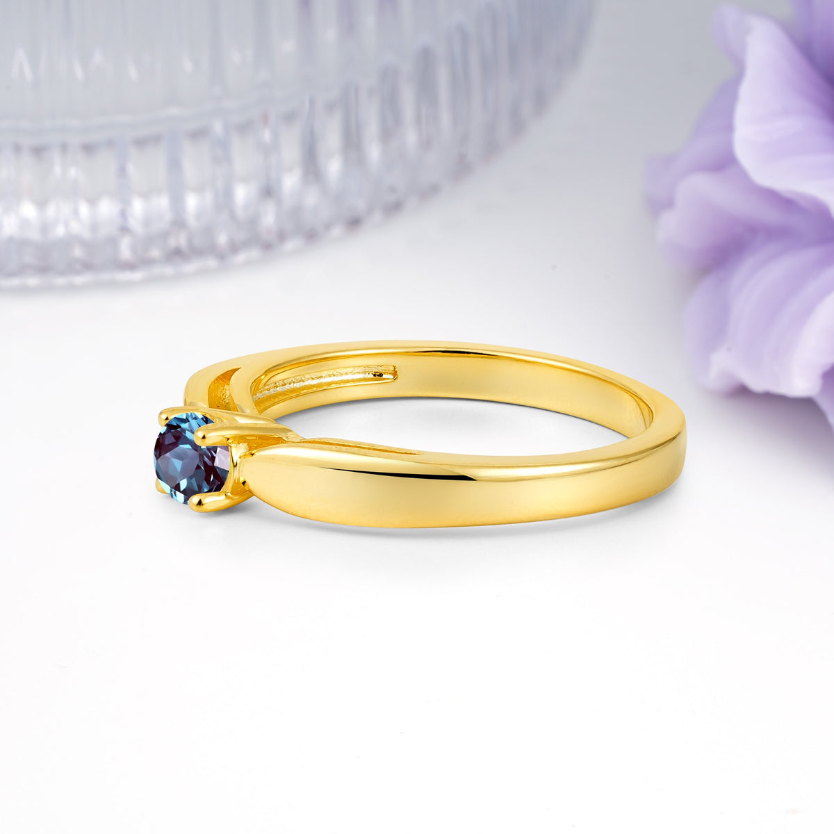 Classic Minimalist 4 Prong Round Cut Alexandrite Engagement Ring - Additional view