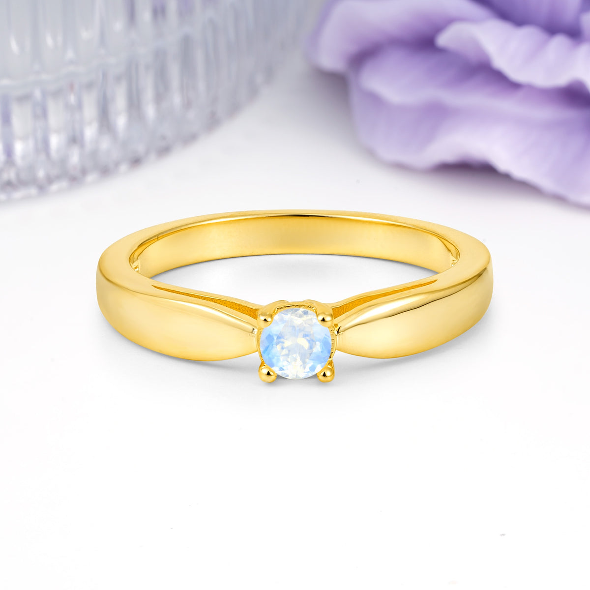 Classic Minimalist 4 Prong Round Cut Moonstone Engagement Ring - Additional view