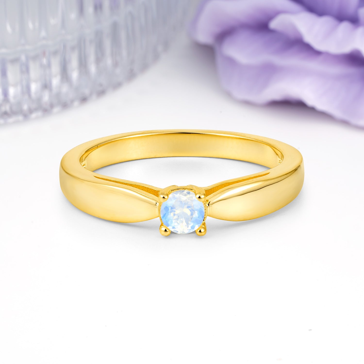 Classic Minimalist 4 Prong Round Cut Moonstone Engagement Ring - Additional view