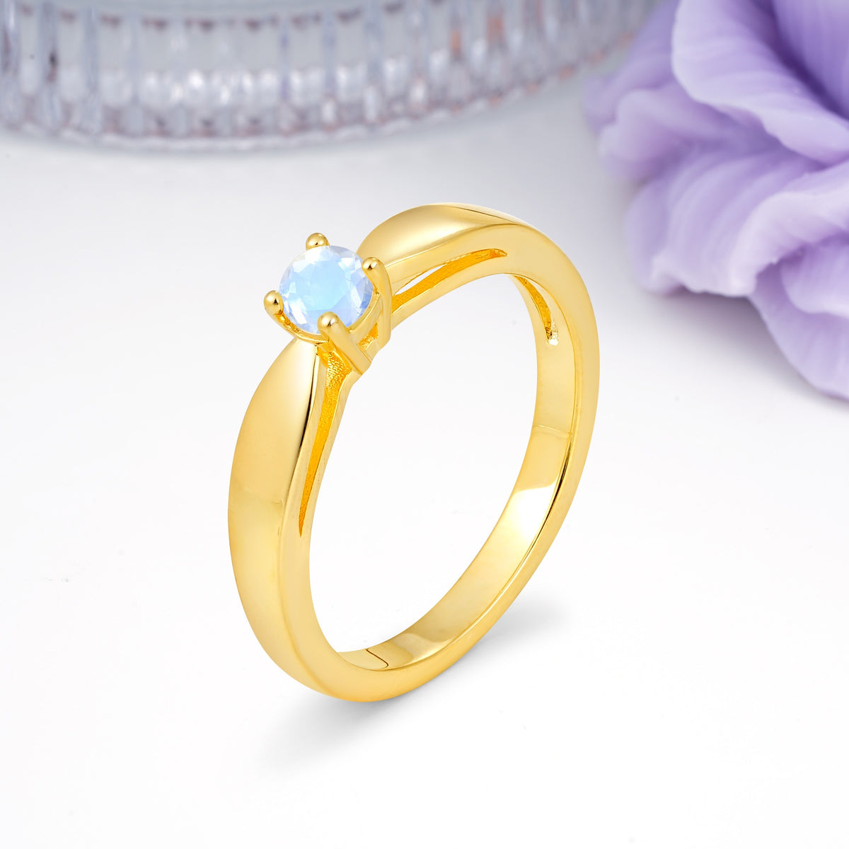 Classic Minimalist 4 Prong Round Cut Moonstone Engagement Ring - Additional view