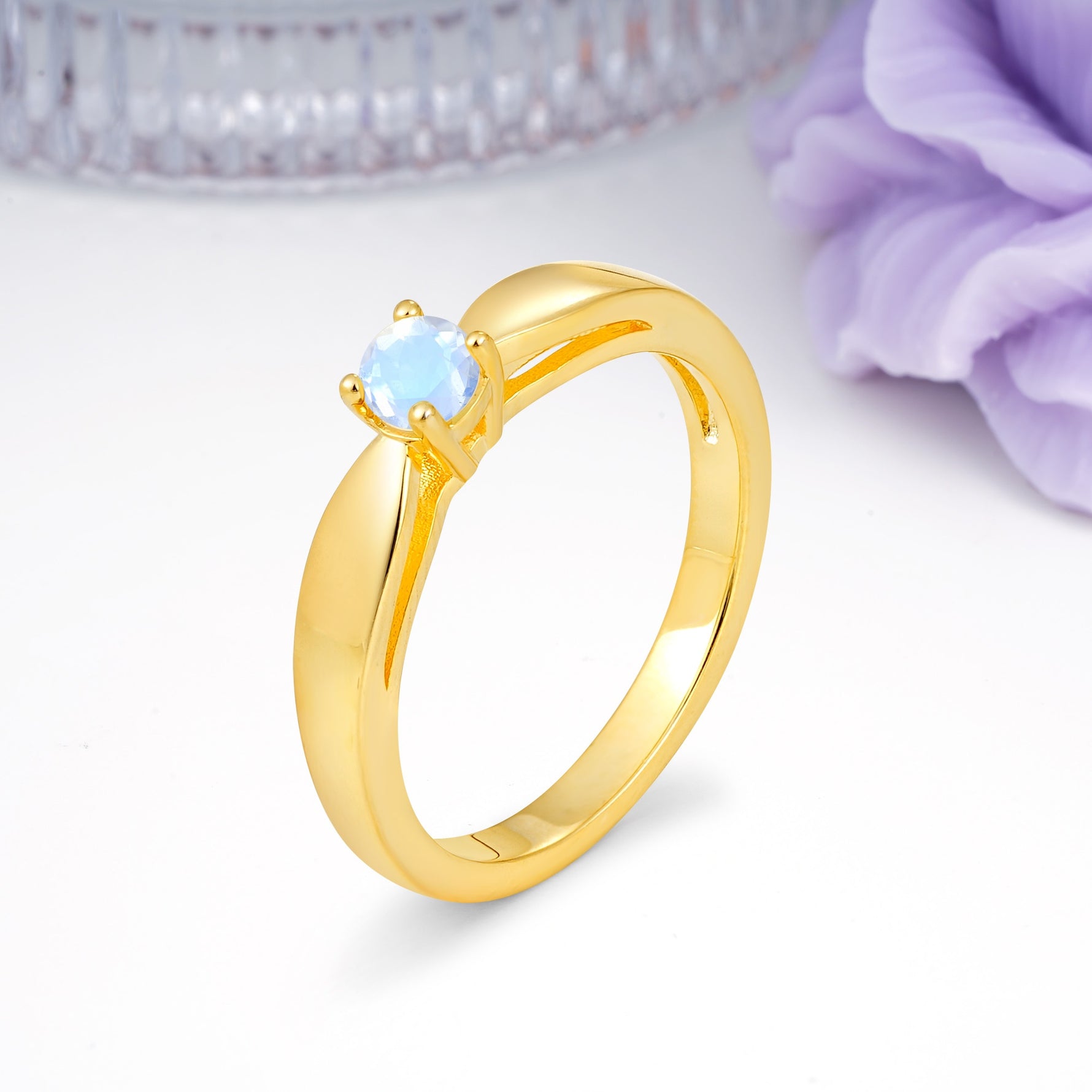 Classic Minimalist 4 Prong Round Cut Moonstone Engagement Ring - Additional view