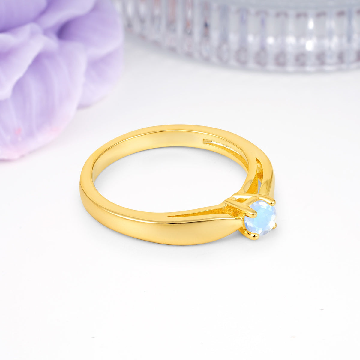 Classic Minimalist 4 Prong Round Cut Moonstone Engagement Ring - Additional view