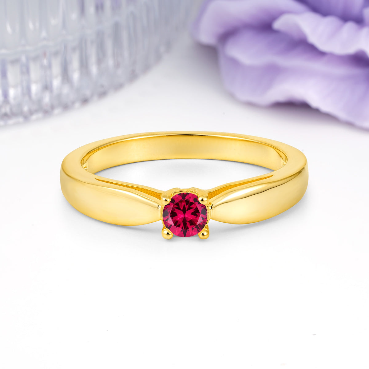 Classic Minimalist 4 Prong Round Cut Ruby Engagement Ring - Additional view