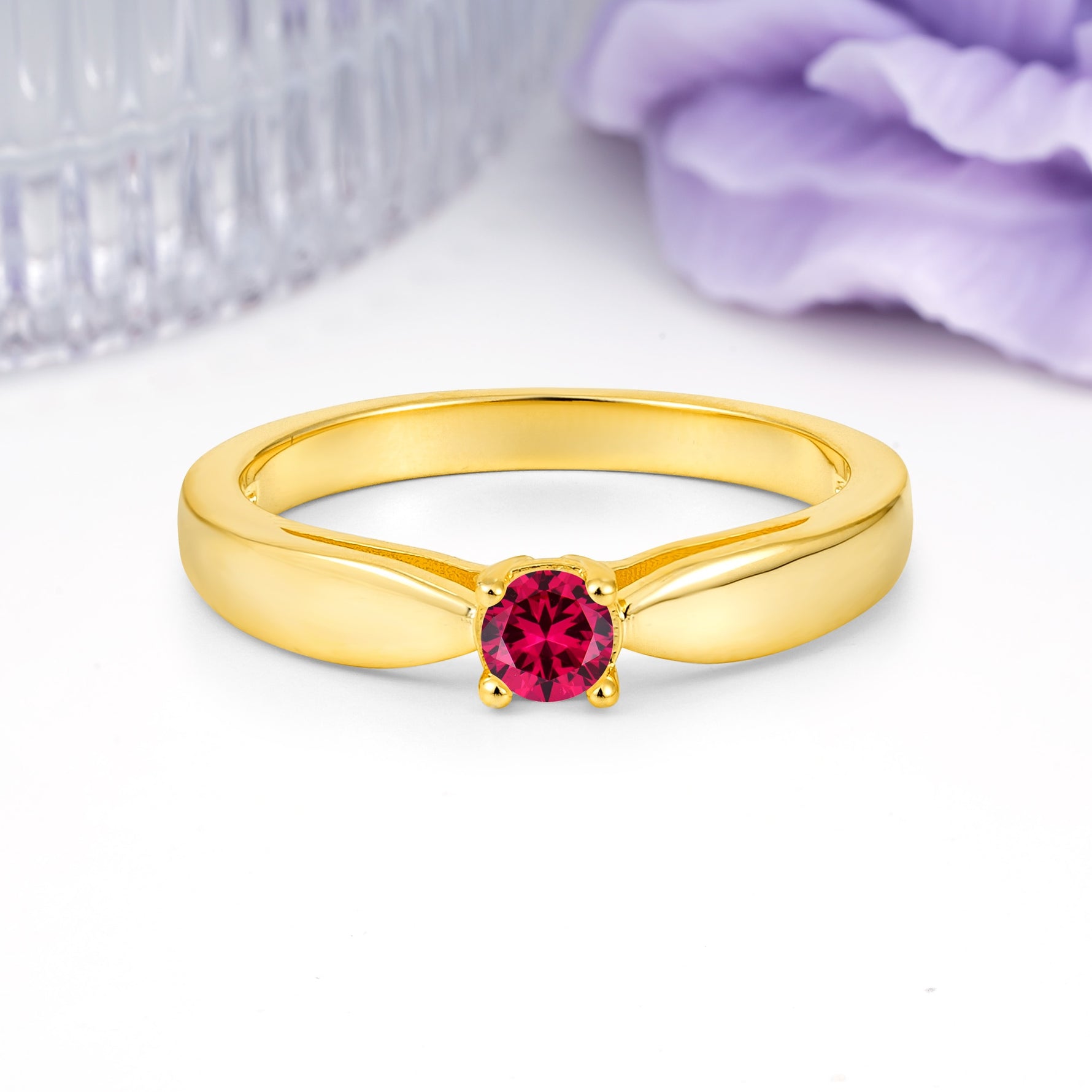 Classic Minimalist 4 Prong Round Cut Ruby Engagement Ring - Additional view