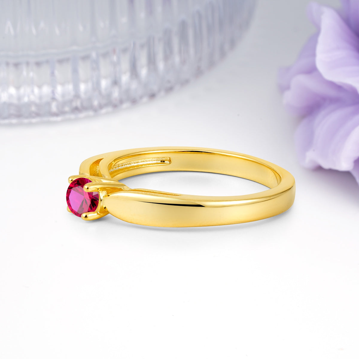 Classic Minimalist 4 Prong Round Cut Ruby Engagement Ring - Additional view